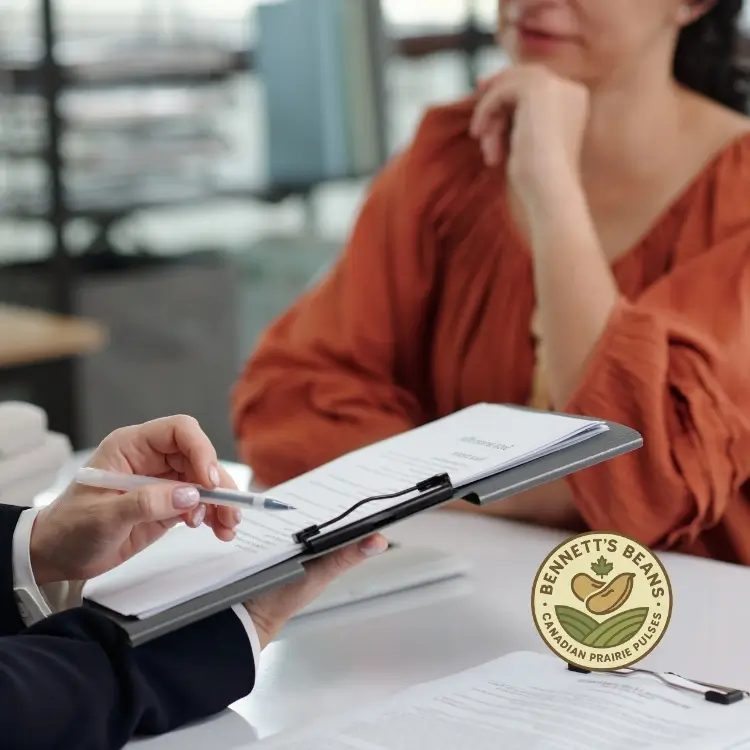 Business meeting discussing bean supply and export requirements